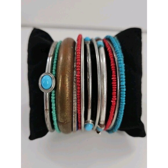 Kenneth Cole 15p Lot Bangle Beaded Bracelets Hippie Boho Festival Silver Tone - Picture 1 of 14